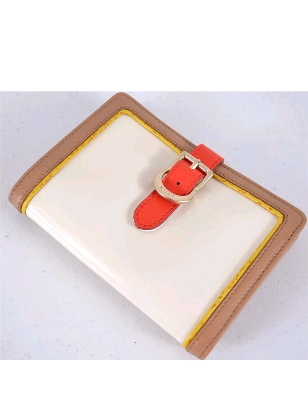 Bally Cream Wallet with Coral Buckle and Tan Trim Passport Holder/ BNIB W/TAGS